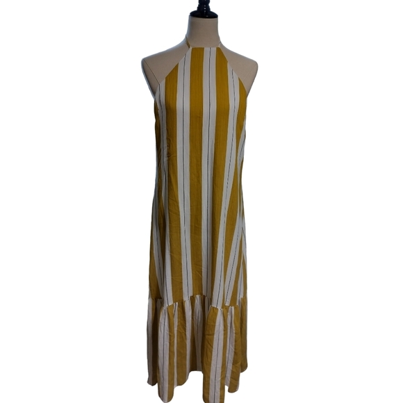 After Market Mustard  Yellow White Stripe Halter Sundress - Picture 3 of 9